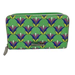 Vera Bradley Wallet Zip Around Accordion Style Green Blue Pink Unique Geometric